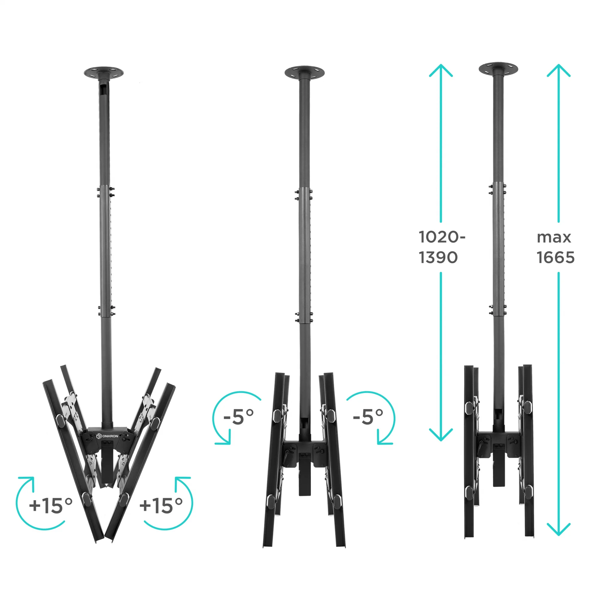 Потолочный кронштейн ONKRON для 2 телевизоров 40”- 80" с боксом для сплиттера N4L чёрный
