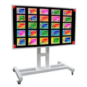 Интерактивная панель на мобильной поворотной стойке с диагональю 75 дюймов, разрешением 3840х2160 (4K UHD), 20 касаний, приложения для обучения и развития