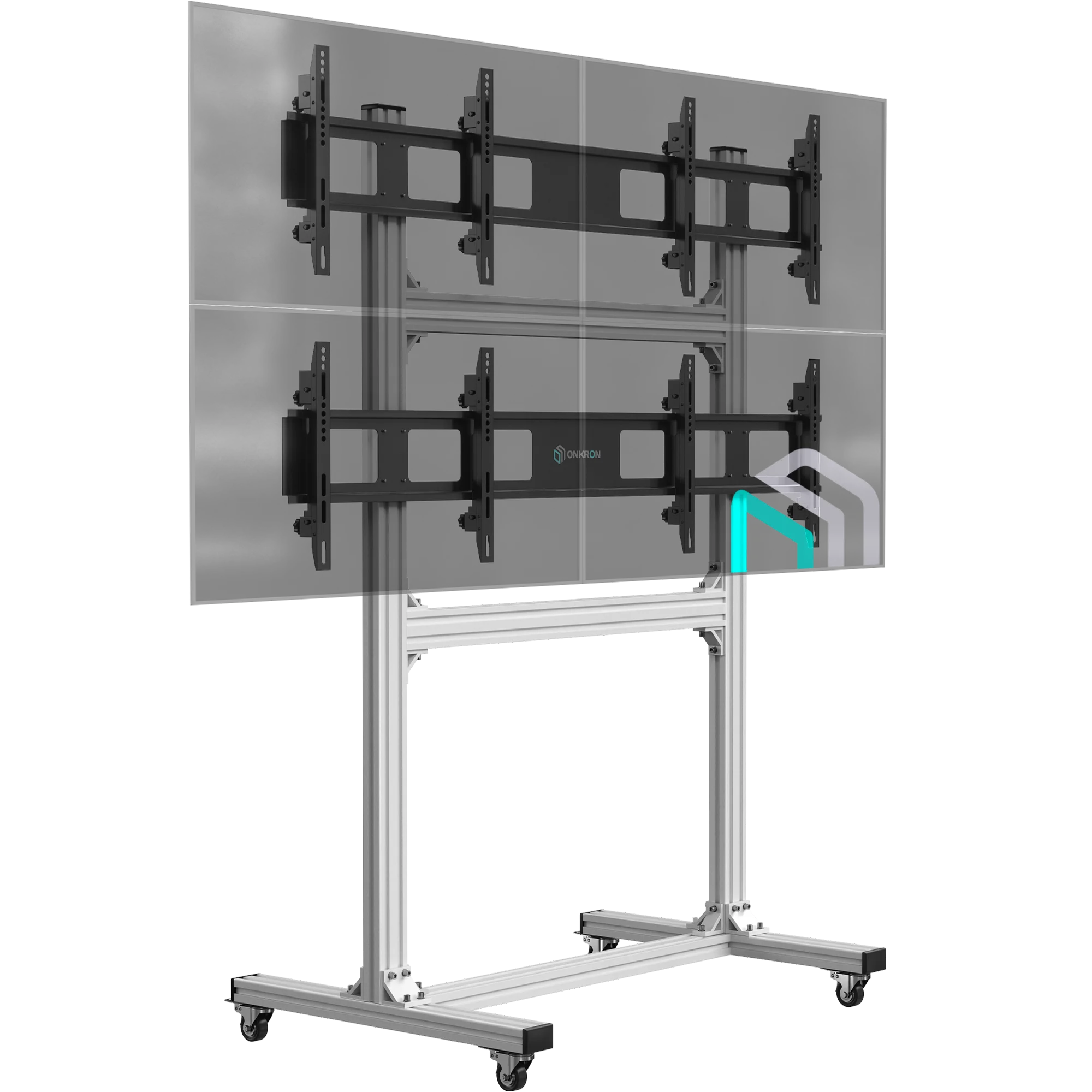 Напольный мобильный стенд ONKRON для видеостен 2х2 4 x 40”- 55" FSPRO2L-22 серебристый
