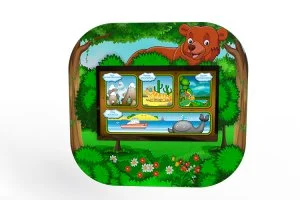 Модель представлена в ярком навесном корпусе с вмонтированным компьютером и 24-дюймовым сенсорным экраном, поддерживающим до 10 одновременных касаний.