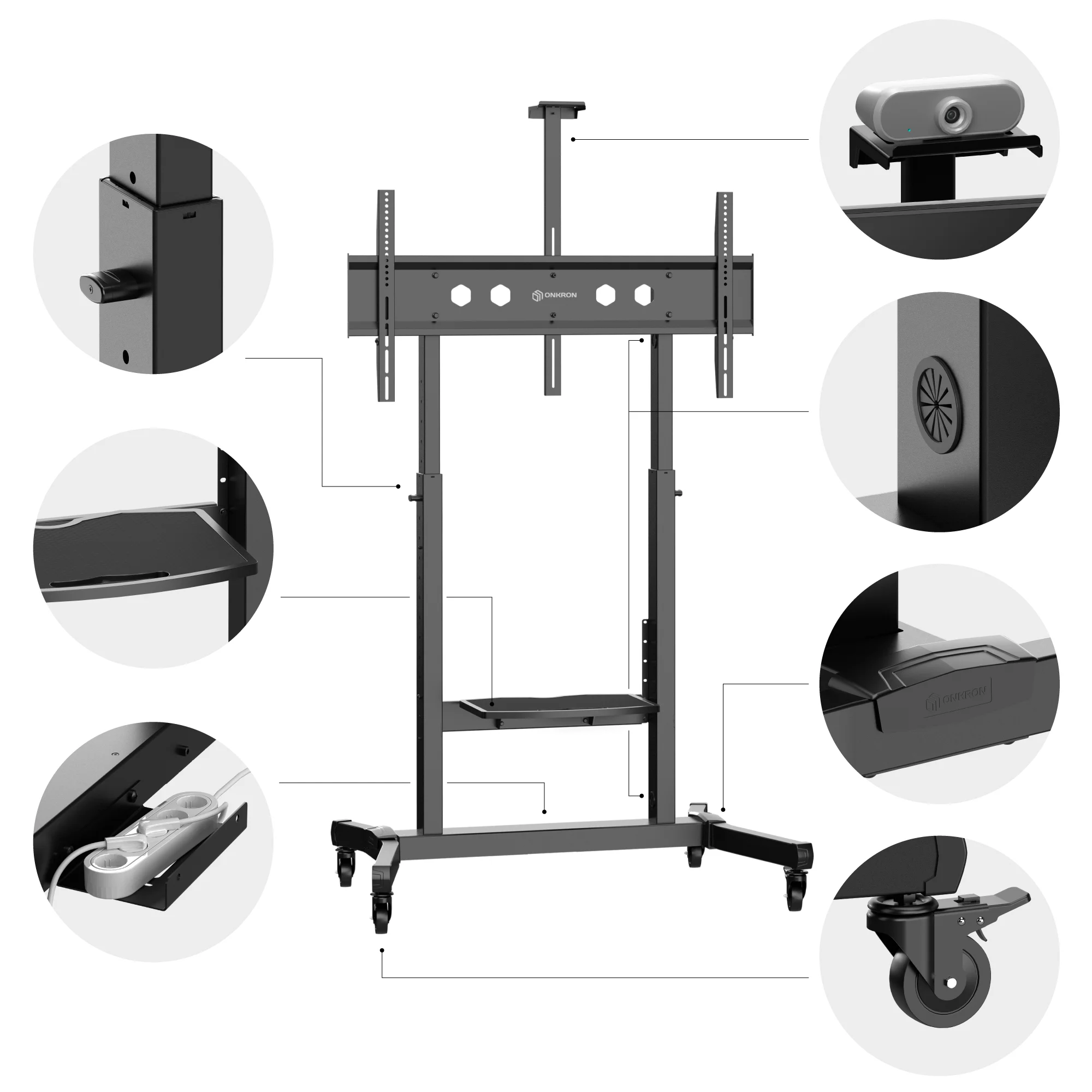 Мобильная стойка ONKRON для телевизора с кронштейном 50"-100", чёрная TS1991