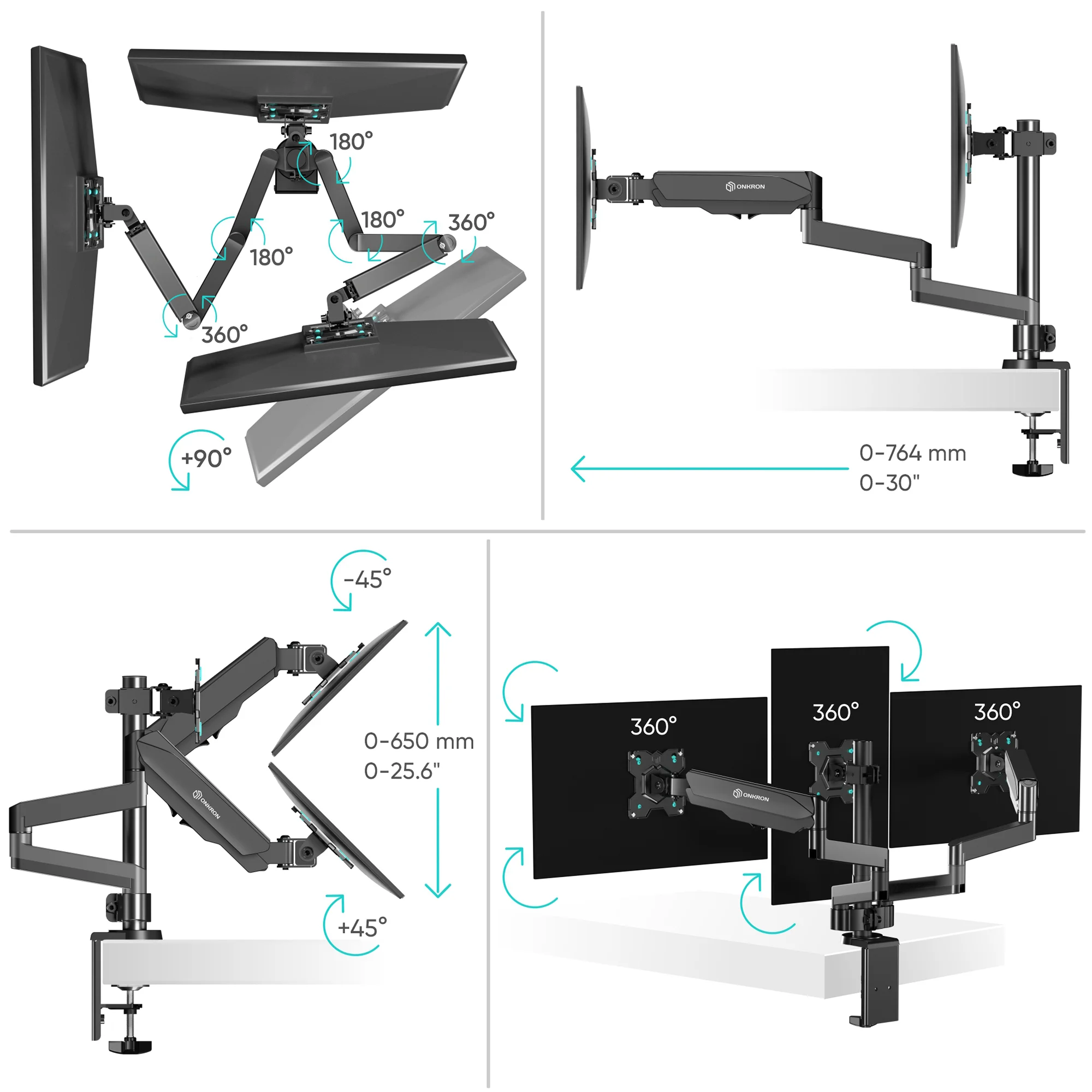 Кронштейн (держатель) ONKRON для трех мониторов 13"-32" дюймов настольный, черный G280